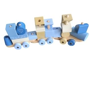 MOOVER Wooden Block Train Set Tan/Blue‎